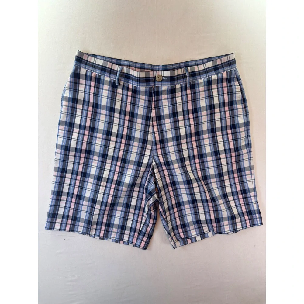 Pro Tour Mens Blue Pink Plaid Golf Shorts 38 Performance Polyester Flat Front